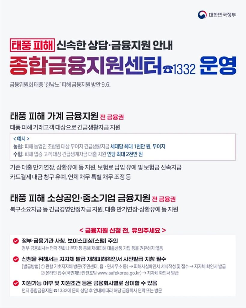 태풍 피해, 재해 시 적시 상담 및 재정 지원 안내 4