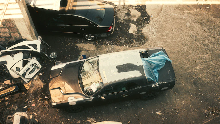 경찰이 교통사고 현장을 조사하고 있는 모습