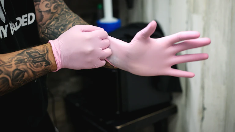 보험 서류 위에 돋보기를 들고 있는 손