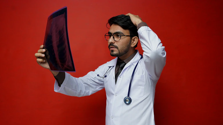 의사가 의료 기록을 설명하고 있는 모습