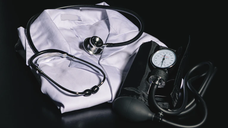 보험금 청구를 위해 철저히 준비된 서류와 청진기