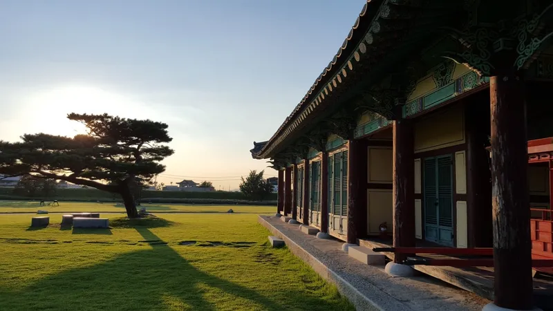 아침 햇살 비치는 들판 산책길